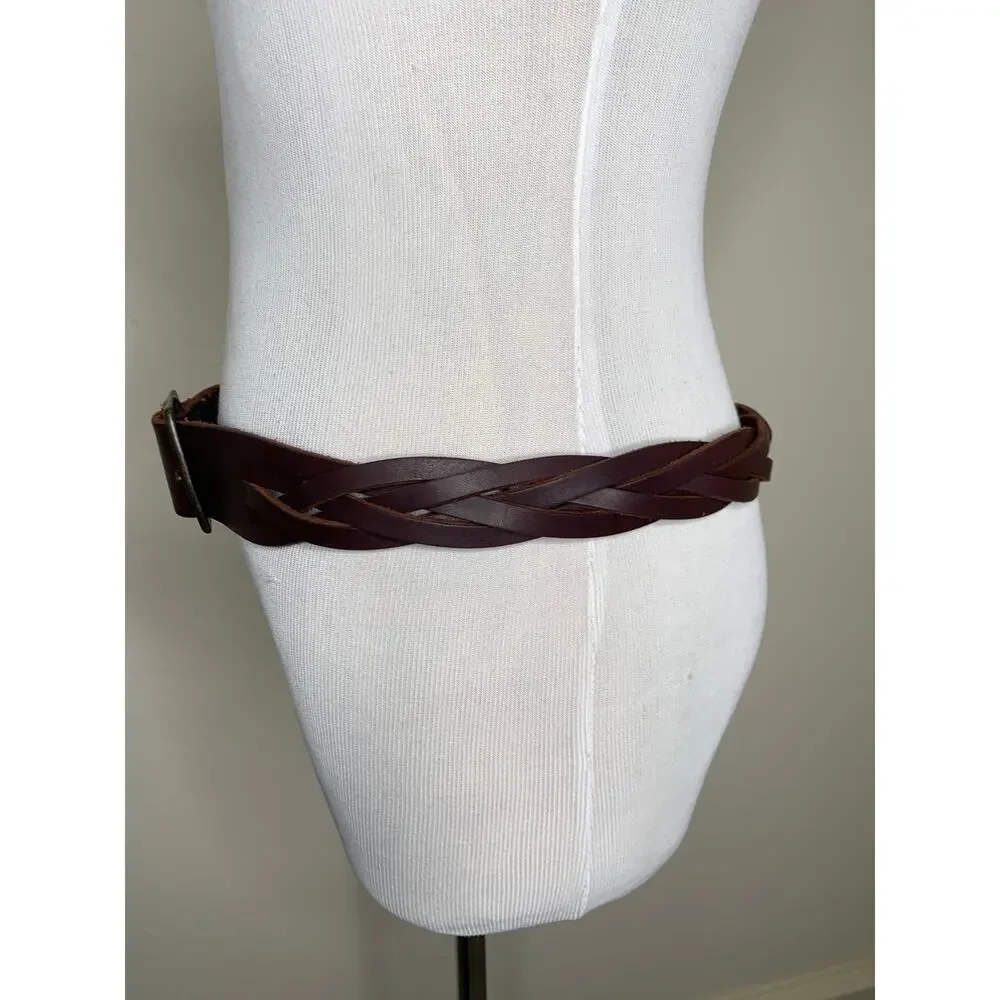 Vintage GAP Leather Braided Sz Small Medium Brown Belt